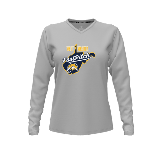 [FTLVCFGY-FYXS-LOGO3] Decker Comfort T-Shirt (Female Youth XS, Gray, V Neck, Logo 3, Long Sleeve)