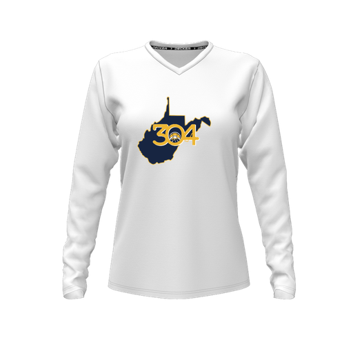 [FTLVPTWH-FYXS-LOGO2] Decker Performance T-Shirt (Female Youth XS, White, V Neck, Logo 2, Long Sleeve)