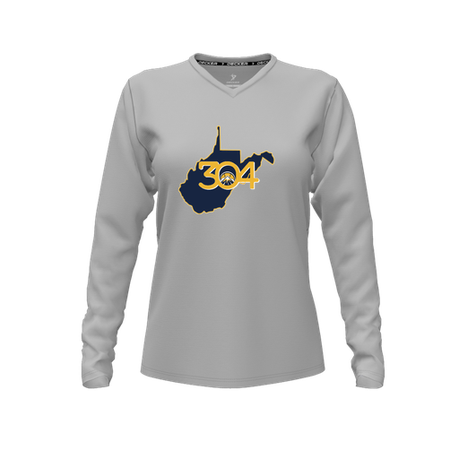 [CUS-DFW-TEES-PER-VNK-LSL-GRY-FYXS-LOGO2] Decker Performance T-Shirt (Female Youth XS, Gray, V Neck, Logo 2, Long Sleeve)