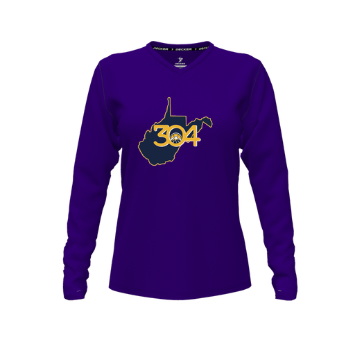 [FTLVPTPP-FYXS-LOGO2] Decker Performance T-Shirt (Female Youth XS, Purple, V Neck, Logo 2, Long Sleeve)